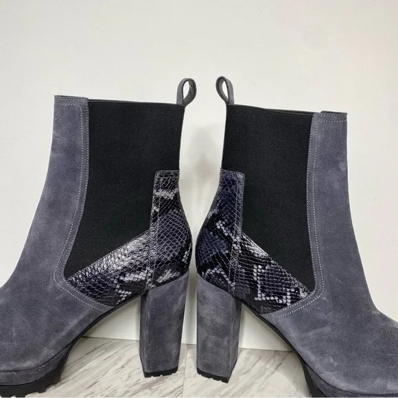 All Saints Sahara Gray Suede Snakeskin Heeled Boot 11 - Picture 9 of 16